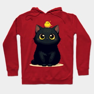 Cute Black Cat And Yellow Bird Hoodie